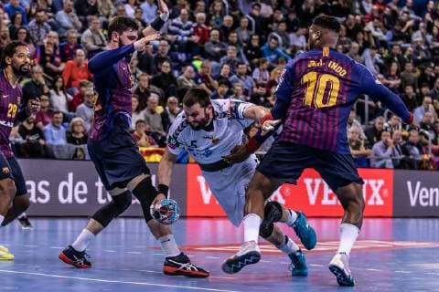 November 17, 2018 - Barcelona, Barcelona, Spain - Stojanche Stoilov, 5 of HC Vardar in actions during VELUX EHF Champions League match between FC Barcelona Barca Lassa and HC Vardar on November 17, 2018 at Palau Blaugrana, in Barcelona, Spain. Handball: VELUX EHF Champions League - Fc Barcelona Lassa v HC Vardar. - ZUMAa181 20181117_zaa_a181_052 Copyright: xAFP7x