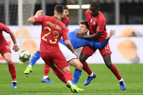 Mg Milano 17 11 2018 - Uefa Nations League Italia-Portogallo foto Matteo Gribaudi Image nella foto: Nicolo Barella-Andre Silva-William Carvalho 