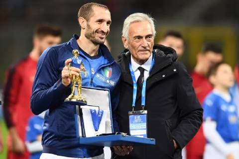 Mg Milano 17 11 2018 - Uefa Nations League Italia-Portogallo foto Matteo Gribaudi Image nella foto: Giorgio Chellini-Gabriele Gravina 