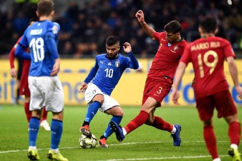 Fußball, Nations League, Italien - Portugal Db Milano 17 11 2018 - Uefa Nations League Italia-Portogallo foto Daniele Buffa Image nella foto: Lorenzo Insigne-Ruben Dias 