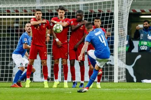 Italy Milan 17 11 2018 UEFA Nations League A Group 3 Italy Portugal Cristiano Biraghi ITA free kick DeFodi048