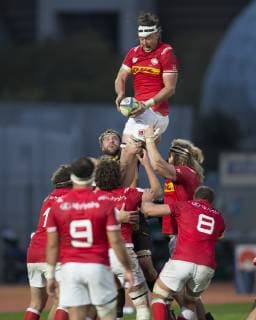 Germany Canada World Cup qualifying game Qualifying game for Rugby World Cup 2019 in Japan between Germany and Canada on 17 11 2018 in Marseille Kyle Baillie Canada 6 catches the alleyway throw-in against Jarrid Els Germany 8 Marseille Bouches du Rhone France Stade Delort