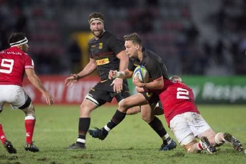 Germany Canada World Cup qualifier Rugby World Cup 2019 in Japan between Germany and Canada on 17 11 2018 in Marseille Tackling by Ray Barkwill Canada 2 an Hagen Schulte Germany 22 In the background Jarrid Els Germany 8 left Phil Mack Canada 9 Marseille Bouches du Rhone France Stade Delort