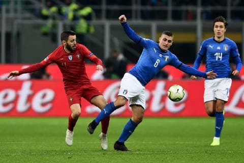 Fußball, Nations League, Italien - Portugal Db Milano 17 11 2018 - Uefa Nations League Italia-Portogallo foto Daniele Buffa Image nella foto: Marco Verratti-Bernardo Silva 