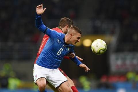 Fußball, Nations League, Italien - Portugal Db Milano 17 11 2018 - Uefa Nations League Italia-Portogallo foto Daniele Buffa Image nella foto: Marco Verratti-Bernardo Silva 
