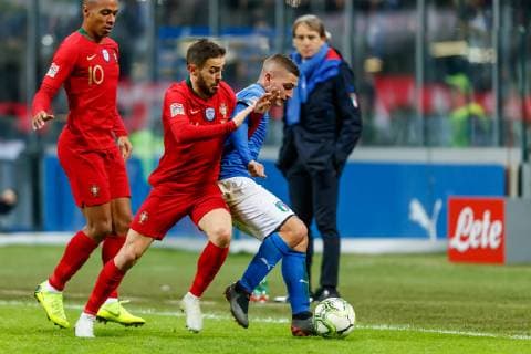 Italy Milan 17 11 2018 UEFA Nations League A Group 3 Italy Portugal Bernardo Silva POR and Marco Verratti ITA in the total DeFodi048