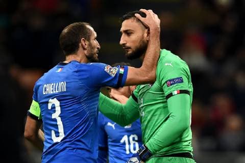 Fußball, Nations League, Italien - Portugal Db Milano 17 11 2018 - Uefa Nations League Italia-Portogallo foto Daniele Buffa Image nella foto: Giorgio Chiellini-Gianluigi Donnarumma 