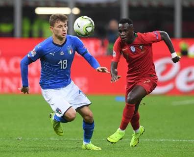 (181118) -- MILAN, Nov. 18, 2018 -- Italy s Nicolo Barella (L) vies with Portugal s Bruma during the UEFA Nations League soccer match between Italy and Portugal in Milan, Italy, Nov. 17, 2018. The match ended with a 0-0 draw. ) (SP)ITALY-MILAN-FOOTBALL-UEFA NATIONS LEAGUE-ITA VS POR AlbertoxLingria 