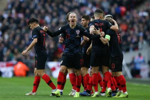England v Croatia UEFA Nations League Andrej Kramaric of Croatia celebrates with team mates after scoring the first goal of the game during the UEFA Nations League match at Wembley Stadium, London Content Not Available For UK Newspapers Copyright: xJamesxWilsonx FIL-12569-0020