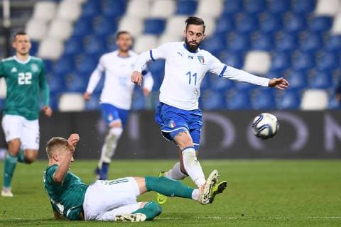 Mg Reggio Emilia 19 11 2018 - amichevole Italia-Germania Under 21 foto Matteo Gribaudi Image nella foto: Vittorio Parigini-Timo Baumgartl 