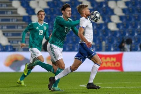 November 19, 2018 - Reggio Emilia, Reggio Emilia, Italy - Serra Janni and Romagna Filippo during the friendly match between Italy U21 U 21 and Germany U21 at Mapei Stadium on November 19, 2018 in Reggio Emilia, Italy. Italy U21 v Germany U21 - International Friendly Länderspiel  - ZUMAn230 20181119_zaa_n230_198 Copyright: xEmmanuelexCiancaglinix
