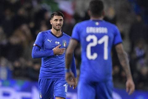 Italian Vincenzo Grifo celebrates after scoring during a friendly soccer game between Italy and USA in Genk, Tuesday 20 November 2018. YORICKxJANSENS  x05473729x