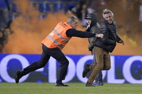 Illustration picture shows stewards chasing an Italian supporter who invaded the pitch after a friendly soccer game between Italy and USA in Genk, Tuesday 20 November 2018. YORICKxJANSENS  x05473735x
