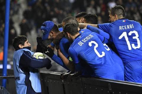 Italian players celebrates after scoring during a friendly soccer game between Italy and USA in Genk, Tuesday 20 November 2018. JOHANxEYCKENS  x05473744x