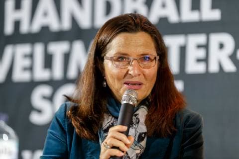 Munich Germany 21 11 2018 Press conference 50 days until Handball World Cup 2019 Marion Schoene Managing Director Olympiapark München GmbH DeFodi507