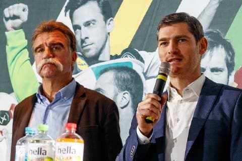 Munich Germany 21 11 2018 Press conference 50 days until Handball World Cup 2019 Heiner Brand Henning Fritz DeFodi507