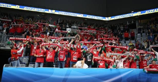 EHF Handball Champions League Group Phase 9 Matchday Rhein Neckar Löwen Telekom Veszprem HC on 21 11 2018 at the SAP Arena in Mannheim Baden Württemberg xmdx 29 25 victory for Telekom Veszprem victory cheer for Hungarian fans Rhein Neckar Löwen Telekom Veszprem HC