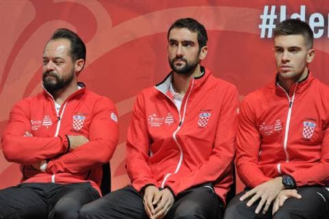 Finale Coupe Davis 2018 - Tirage au sort - Marin Cilic Bornia Coric - Croatie TENNIS : Finale Coupe Davis - Lille - 22 11 2018 chryslenecaillaud panoramic 
