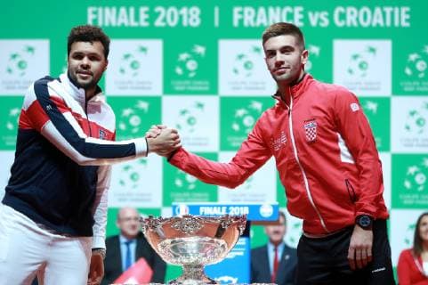 Davis Cup - Men s Doubles Draw 22.11.2018.,Stadium Pierre-Mauroy, France, Lille - Men s Doubles Draw for Davis Cup Final s France - Croatia . Jo-Wilfried Tsonga, Borna Coric,  SanjinxStrukic PIXSELL