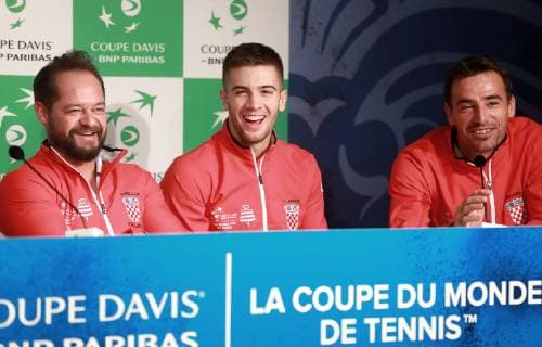 Davis Cup - Croatia press 22.11.2018.,Stadium Pierre-Mauroy, France, Lille - Davis Cup.Croatia press conference PK Pressekonferenz .. Zeljko Krajan, Borna Coric, Ivan Dodig.  SanjinxStrukic PIXSELL