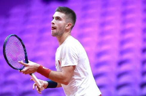 PXL_Croatian Davis Cup team training 22.11.2018., Stadium Pierre-Mauroy, Lille, France - Training of the Croatian Davis Cup team. Croatian tennis player Borna Coric.  SanjinxStrukic PIXSELL