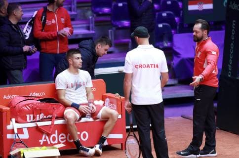 PXL_Croatian Davis Cup team training 22.11.2018., Stadium Pierre-Mauroy, Lille, France - Training of the Croatian Davis Cup team. Croatian tennis player Borna Coric and Croatian tennis coach Zeljko Krajan.  SanjinxStrukic PIXSELL