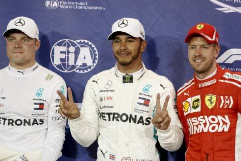 Motorsports: FIA Formula One World Championship WM Weltmeisterschaft 2018, Grand Prix of Abu Dhabi, World Championship;2018;Grand Prix;Abu Dhabi, 44 Lewis Hamilton (GBR, Mercedes AMG Petronas F1 Team), 77 Valtteri Bottas (FIN, Mercedes AMG Petronas), , 5 Sebastian Vettel (GER, Scuderia Ferrari) Abu Dhabi United Arab Emirates