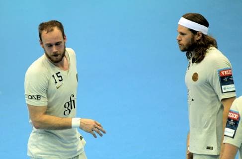24.11.2018 Szeged(Hungary) MOL-Pick Szeged-PSG Paris Saint-Germain HB Velux EHF Champions League men s handball Danish players Henrik Toft Hansen(L),Mikkel Hansen(R) PSG Paris Saint-Germain HB during lost match : 