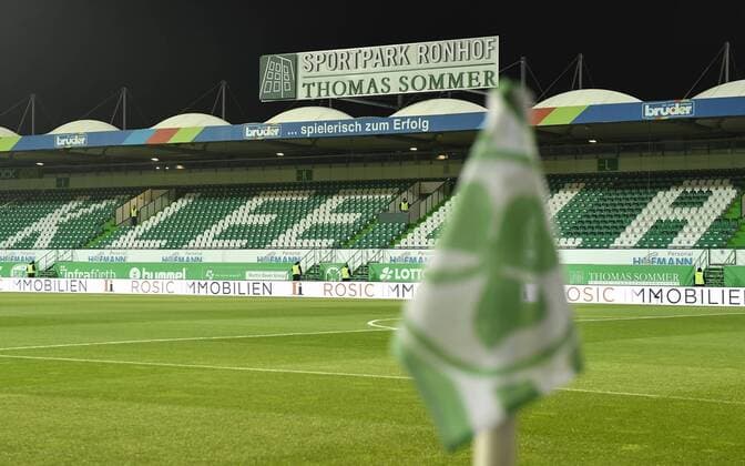 23 11 2018 Soccer Season 2018 2019 2 Soccer Bundesliga 14 Matchday SpVgg Greuther Fürth Kleeblatt FC Magdeburg DFL regulations prohibit any use of photographs as image sequences and or quasi video Feature Impression Symbol Picture Lettering SPORTPARK RONHOF THOMAS SOMMER Arena Sports venue Stadium Back straight Tribune