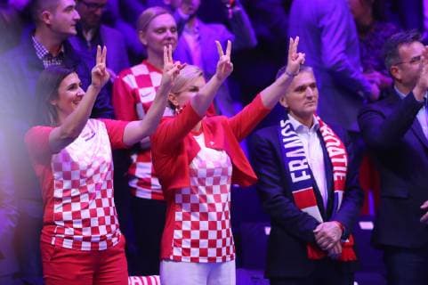 Davis Cup final France - Croatia 25.11.2018., Lille, France - Pierre-Mauroy stadium, the final of Davis Cupa between France and Croatia. Match Lucas Pouille VS Marin Cilic. Nikolina Babic, Croatian president Kolinda Grabar Kitarovic, Goran Maric.  SanjinxStrukic PIXSELL