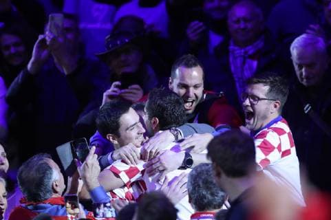 Davis Cup final France - Croatia 25.11.2018., Lille, France - Pierre-Mauroy stadium, the final of Davis Cupa between France and Croatia. Match Lucas Pouille VS Marin Cilic. Croatia won Davis Cup.  SanjinxStrukic PIXSELL