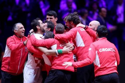 Davis Cup final France - Croatia 25.11.2018., Lille, France - Pierre-Mauroy stadium, the final of Davis Cupa between France and Croatia. Match Lucas Pouille VS Marin Cilic. Croatia won Davis Cup.  SanjinxStrukic PIXSELL