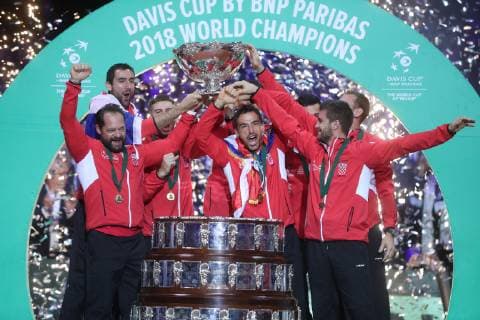 Davis Cup final France - Croatia 25.11.2018., Lille, France - Pierre-Mauroy stadium, the final of Davis Cupa between France and Croatia. Match Lucas Pouille VS Marin Cilic. Croatia won Davis Cup. Zeljko Krajan, Ivan Dodig, Mate Pavic, Franko Skugor, Borna Coric, Marin Cilic  SanjinxStrukic PIXSELL