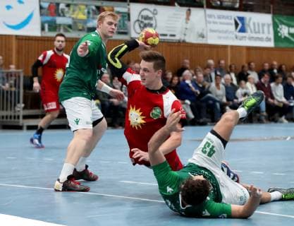 Germany Würzburg s Oliver Arena 25 11 2018 Handball 2 Bundesliga DJK Rimpar Woelfe TuS N Luebbecke Picture v l Patrick Gempp DJK Rimpar Wolves 13 Patryk Walczak TuS Lübbecke 7 and Benedikt Brielmeier DJK Rimpar Wolves 43 Copyright: HMBxMedia xHeikoxBecker