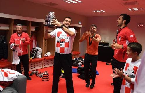 2018 Davis Cup Final FRA v CRO Craotia Team Locker Room Marin Cilic and Borna Coric 2018 Davis Cup Final FRA v CRO