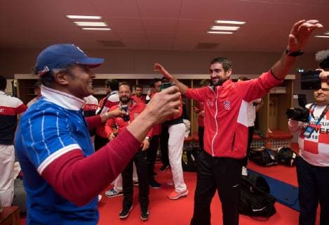 2018 Davis Cup Final FRA v CRO Yannick Noah FRA and Marin Cilic CRO Locker room 2018 Davis Cup Final FRA v CRO