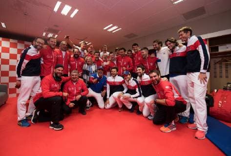 2018 Davis Cup Final FRA v CRO Team CRO and team FRA Locker room 2018 Davis Cup Final FRA v CRO