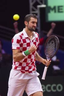 (181126) -- LILLE, Nov. 26, 2018 (Xinhua) -- Marin Cilic of Croatia celebrates during the 4th match of the final of the Davis Cup against Lucas Pouille of France in Lille, France on Nov. 25, 2018. Marin Cilic won 3-0, making Croatia claim the title by 3-1. (Xinhua Eugene Pradier) (SP)FRANCE-LILLE-TENNIS-DAVIS CUP-FINAL-4TH MATCH 
