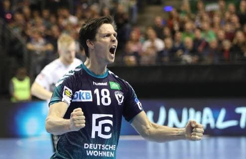 25 11 2018 Handball EHF Cup 3 Round 6 Matchday Fuechse Berlin Aalborg Handbold Picture Hans Lindberg Fuechse Berlin Handball EHF Cup 3 Round 6 Matchday Fuechse Berlin Aalborg Handbold