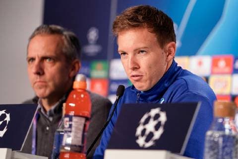 v li Holger Kliem Head of Media and Communication Hoffenheim Julian Nagelsmann Coach Head Coach Hoffenheim at the press conference PK Press Conference Press event Media event Football UEFA Champions League Press conference TSG 1899 Hoffenheim xozx