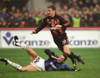 Oliver Bierhoff in action with Ze Elias of Inter Milan in the AC Milan jersey Oliver Bierhoff in action with Ze Elias of Inter Milan in the AC Milan jersey