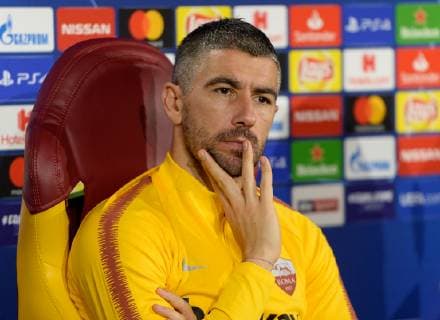 November 26, 2018 - Rome, Italy - Aleksandar Kolarov attends a pre-match news conference ahead of the UEFA Champions League Group G against Real Madrid FC, Trigoria, november 26, 2018 AS Roma - press conference PK Pressekonferenz  - ZUMAn230 20181126_zaa_n230_016 Copyright: xSilviaxLorex