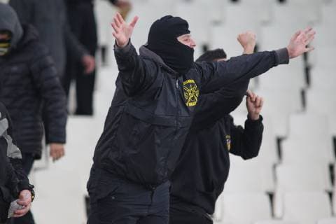 AEK Athens v Ajax Amsterdam UEFA Champions League AEK Athens fan during the UEFA Champions League match at Olympic Stadium, Athens Content Not Available For UK Newspapers Copyright: xYannisxHalasx FIL-12606-0011