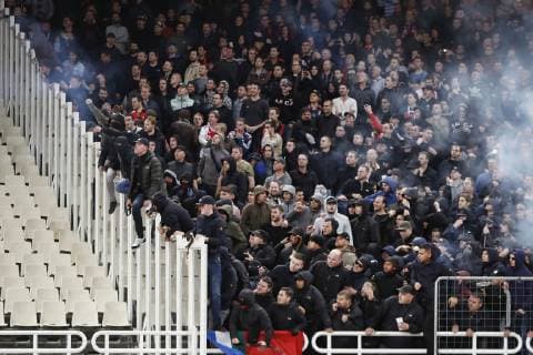 ATHENS, Olympic Stadium, AEK Athens FC - Ajax , football, Champions League, season 2018-2019, 27-11-2018, Ajax supporters fighting on the stands during the game AEK Athens - Ajax . AEK Athens - Ajax  x2649601x