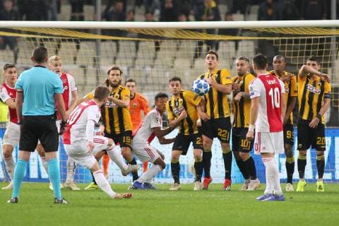 AEK Athens v Ajax Amsterdam UEFA Champions League Lasse Schone of Ajax Amsterdam takes a free kick during the UEFA Champions League match at Olympic Stadium, Athens Content Not Available For UK Newspapers Copyright: xYannisxHalasx FIL-12606-0021