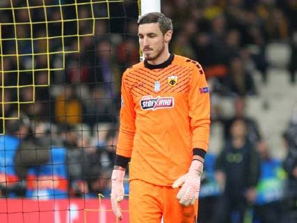 AEK Athens v Ajax Amsterdam UEFA Champions League Vasilis Barkas of AEK Athens looks dejected after conceding a goal during the UEFA Champions League match at Olympic Stadium, Athens Content Not Available For UK Newspapers Copyright: xYannisxHalasx FIL-12606-0027