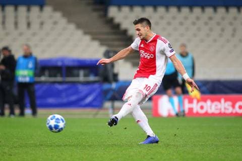 AEK Athens v Ajax Amsterdam UEFA Champions League Dusan Tadic of Ajax Amsterdam score a goal from a penalty kick during the UEFA Champions League match at Olympic Stadium, Athens Content Not Available For UK Newspapers Copyright: xYannisxHalasx FIL-12606-0028