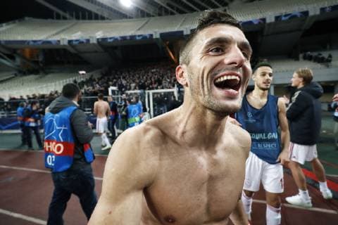 ATHENS, Olympic Stadium, AEK Athens FC - Ajax , football, Champions League, season 2018-2019, 27-11-2018, Ajax player Dusan Tadic celebrating after the game AEK Athens - Ajax . AEK Athens - Ajax  x2649897x