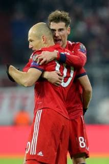 Arjen Robben FC Bayern Muenchen 10 Leon Goretzka FC Bayern Muenchen 18 cheers after 2 0 FC Bayern Muenchen vs Benfica Lisbon Football Champions League Group Phase 27 11 2018 FC Bayern Muenchen vs Benfica Lisbon Football Champions League Group Phase 27 11 2018 Munich Copyright: xLanger Eibner-Pressefotox EP_HLR