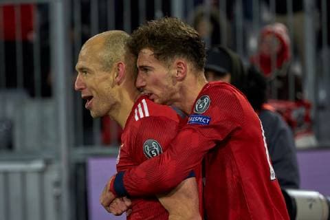 Munich Germany 27 11 2018 UEFA Champions League 2018 19 Season Group Phase Group E 5 Matchday FC Bayern Muenchen Benfica Lisbon cheers goal celebration to 1 0 by Arjen Robben FCB and Leon Goretzka FCB DeFodi501